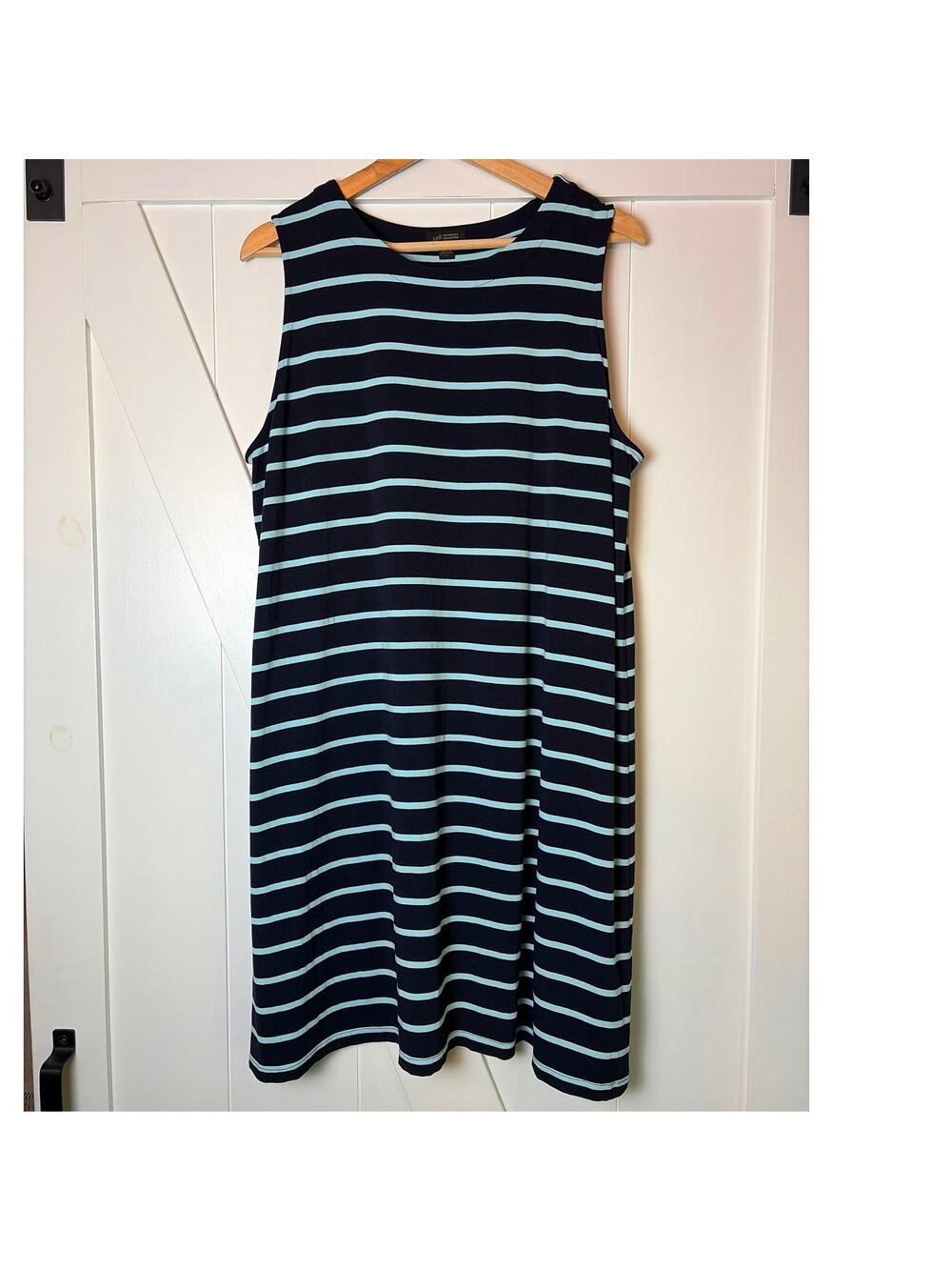 J Jill Wearever Collection Women Size Large Midi Dress Navy Mint Stripe Nautical